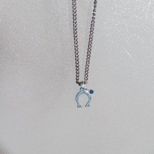 lucky pendant necklace, 19.5  inches long, 800 silver & zirconia horseshoe